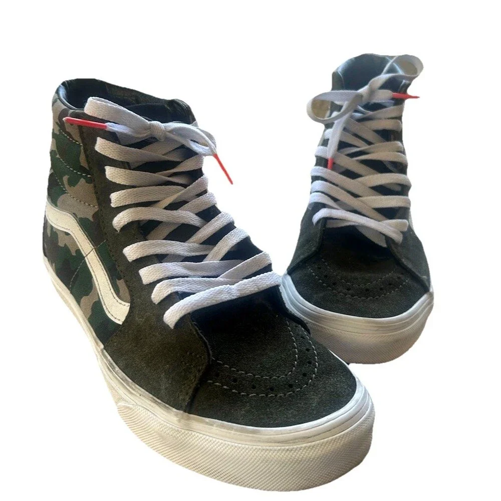 Vans Sk8-Hi Camo Skateboard Suede Canvas Olive Green High Top W-8 / M 6.5